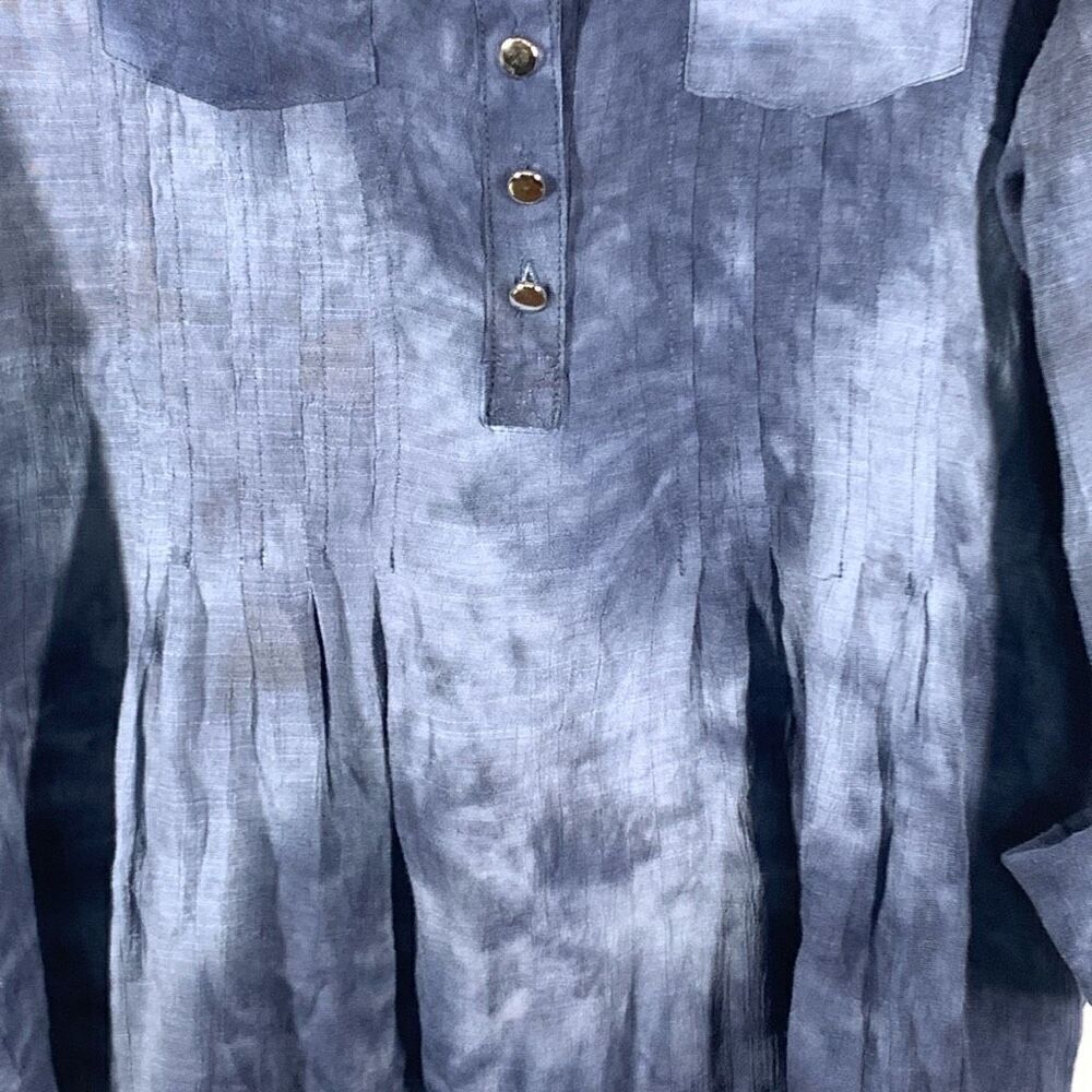 New Directions Womens Tie Dyed Split Neck Roll Tab Sleeve Blouse Blue Size XL - Picture 2 of 7